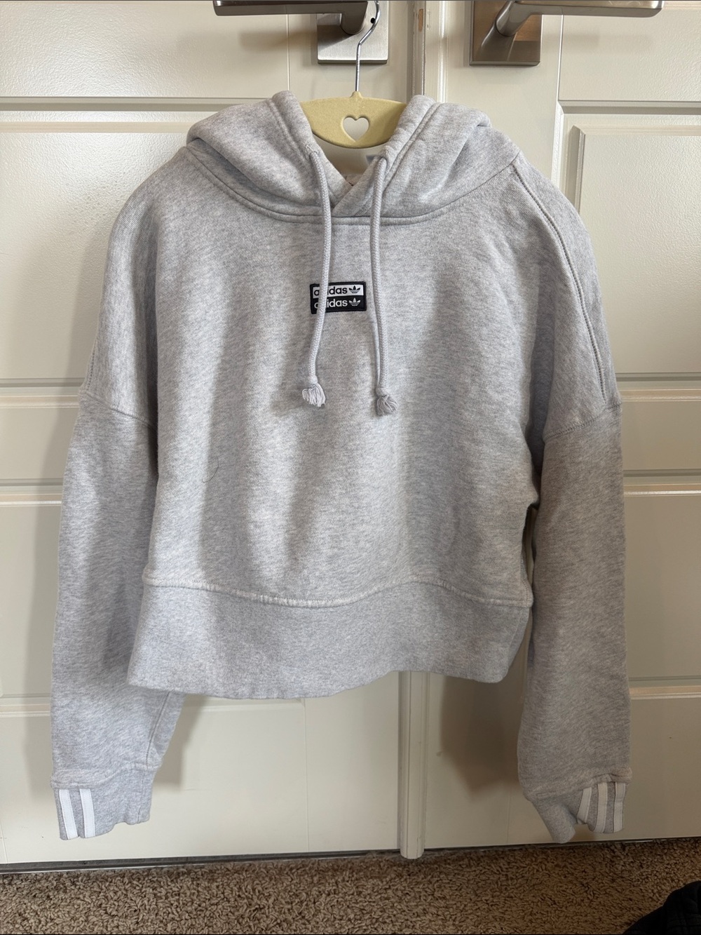 adidas Gray Cropped Hoodie with Small Logo Patch